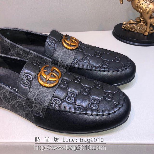 GUCCI男鞋 香港原單品質豆豆鞋 懶人套腳樂福款 古馳牛皮壓紋男休閒鞋 黑色Gucci男鞋  hdnx1268